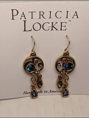 Patricia Locke Gold-Tone Blue & Multi Crystal Dangle Earrings